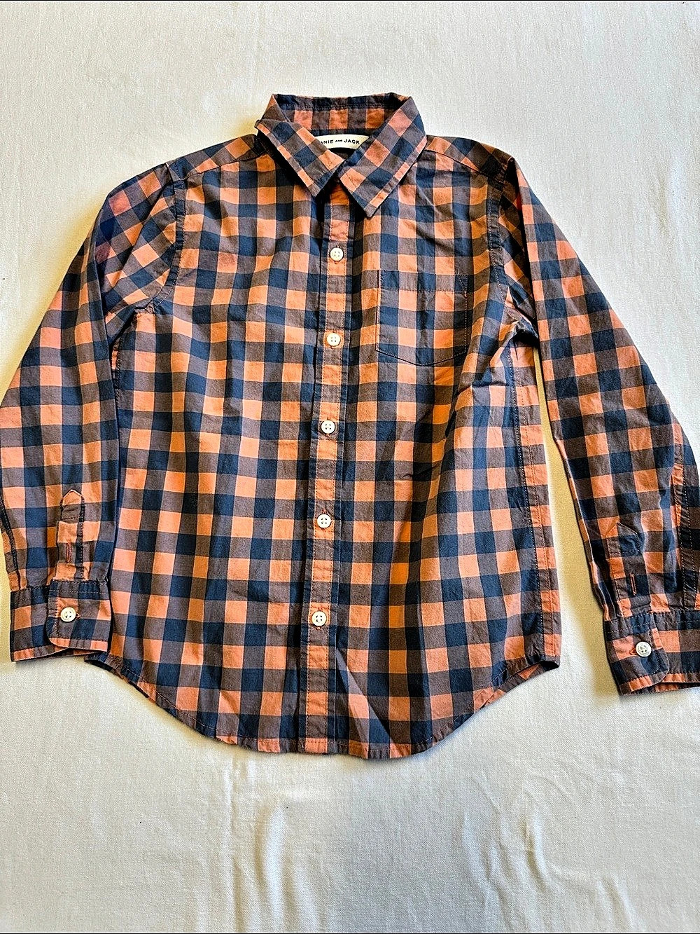 Janie and Jack Kids Plaid Button Down in Orange & Blue